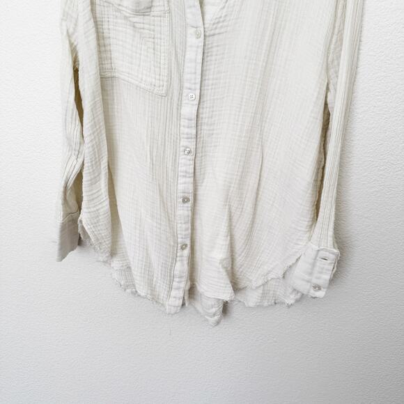 [Urban Outfitters] Cream Cotton Gauze Raw Edge Button Down Cover Up Size Small S - Picture 8 of 10